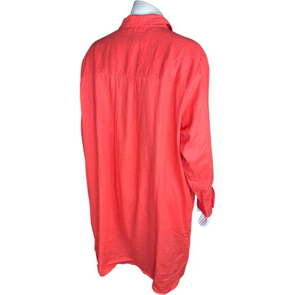 Encore by Idina Menzel Coral Linen Blend Tunic Shirt Dress LP NWOT Button-Front - Picture 5 of 13